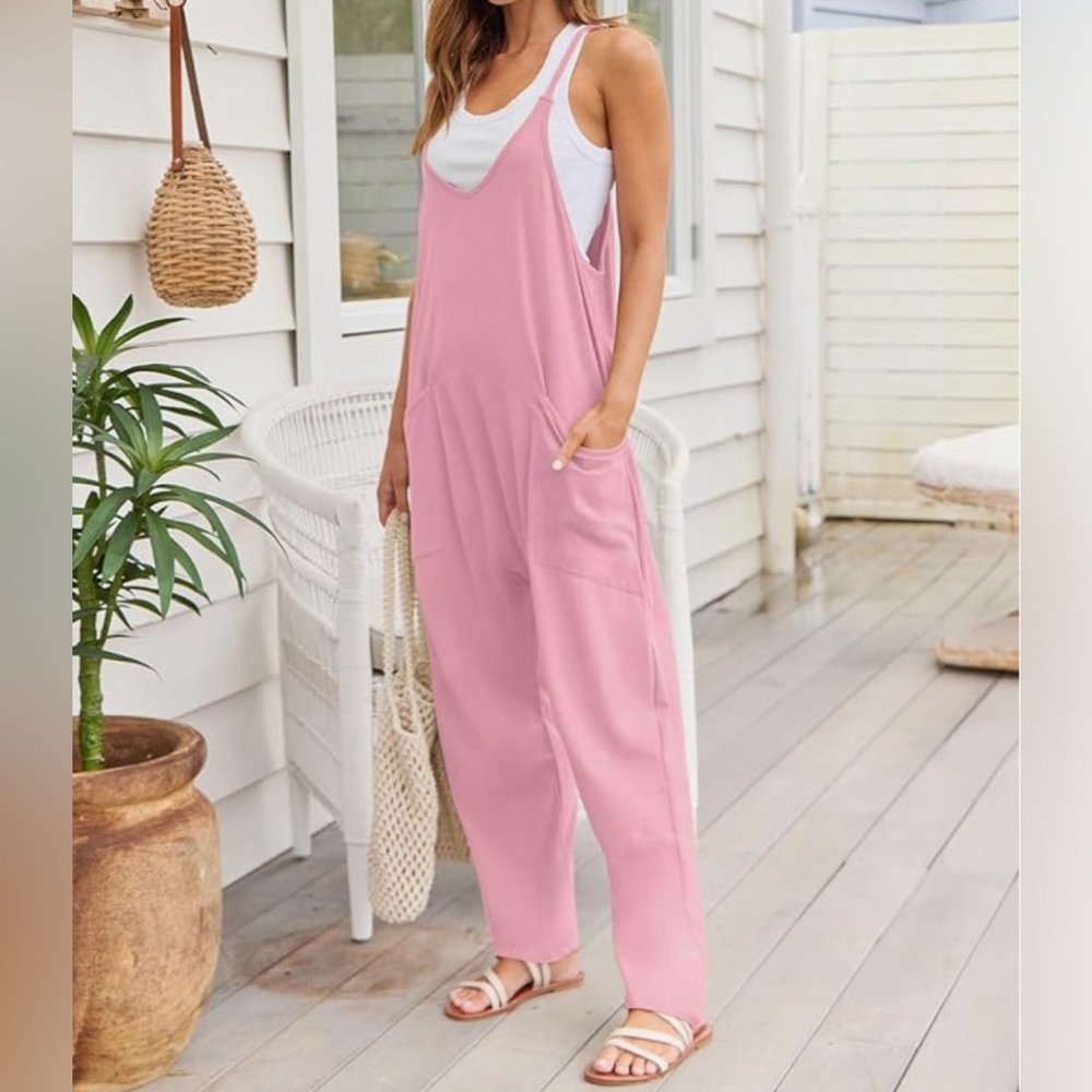 EUC- Spaghetti Strap Harem Pant Jumpsuit w/Zippered Upper Back Pocket